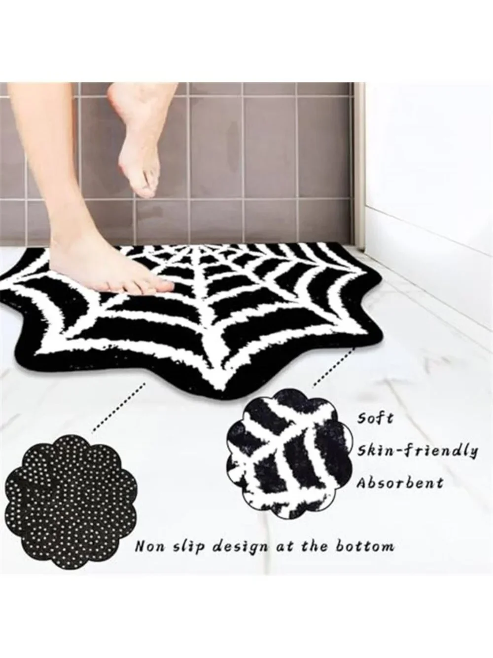 Spider Web Bath Mat Rug,31x20 Inch Halloween Bathing Mat Non-Slip
